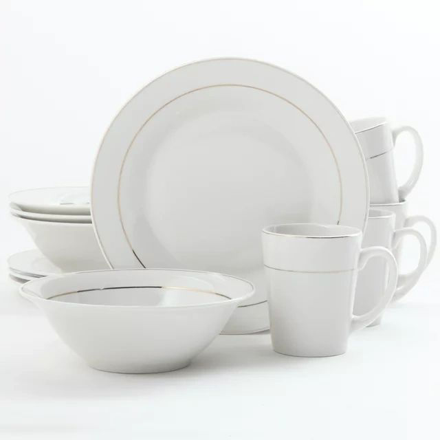 Gibson Tuxedo Deluxe 12 Piece Gold Banded Ceramic Dinnerware Set