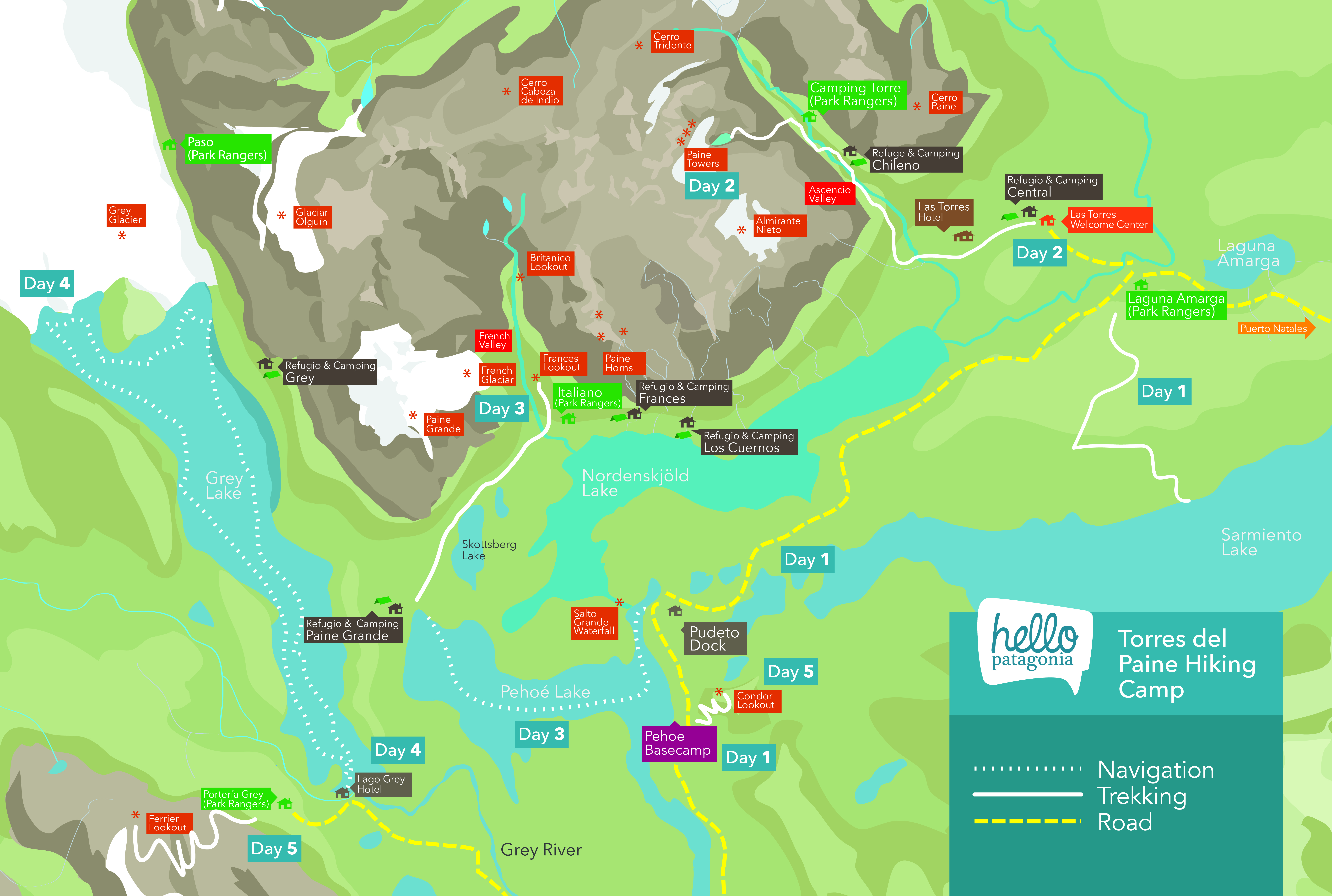 Torres del Paine Hiking Camp Map