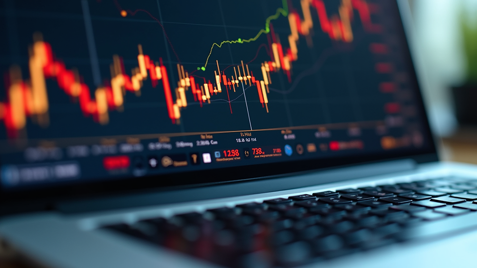 Close-up view of a laptop screen showing stock market charts and investment data