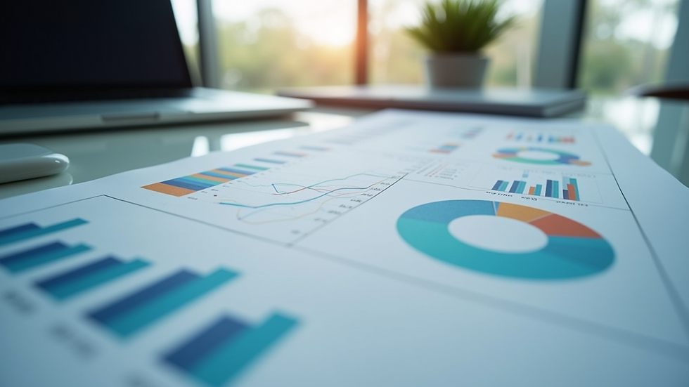 Close-up view of financial charts and graphs on a desk