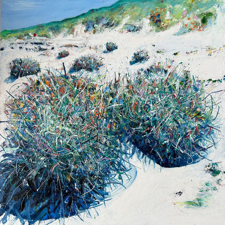 colourful abstract painting of beach landcspe