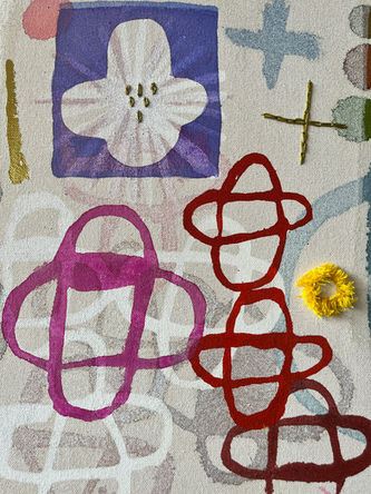 artwork painted with blue and purple inks to make rounded abstract forms