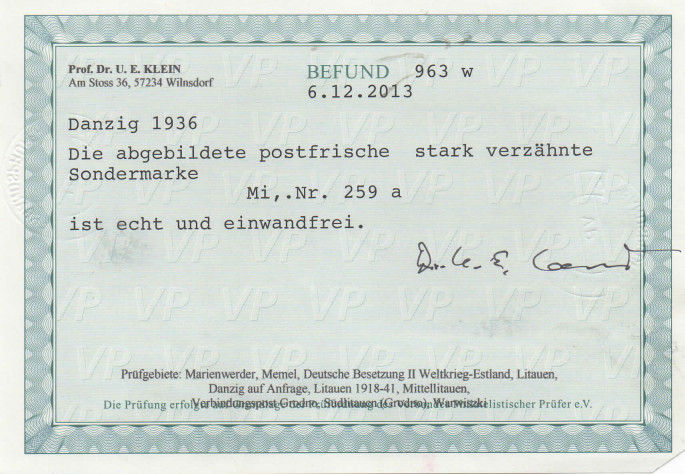 Thumbnail: Danzig  Mi.-Nr. 259a  Befund  postfrisch  (Michel ----)