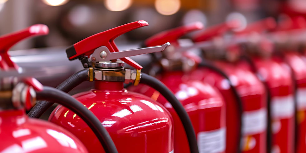 Eye-level view of a fire safety inspection in a commercial building