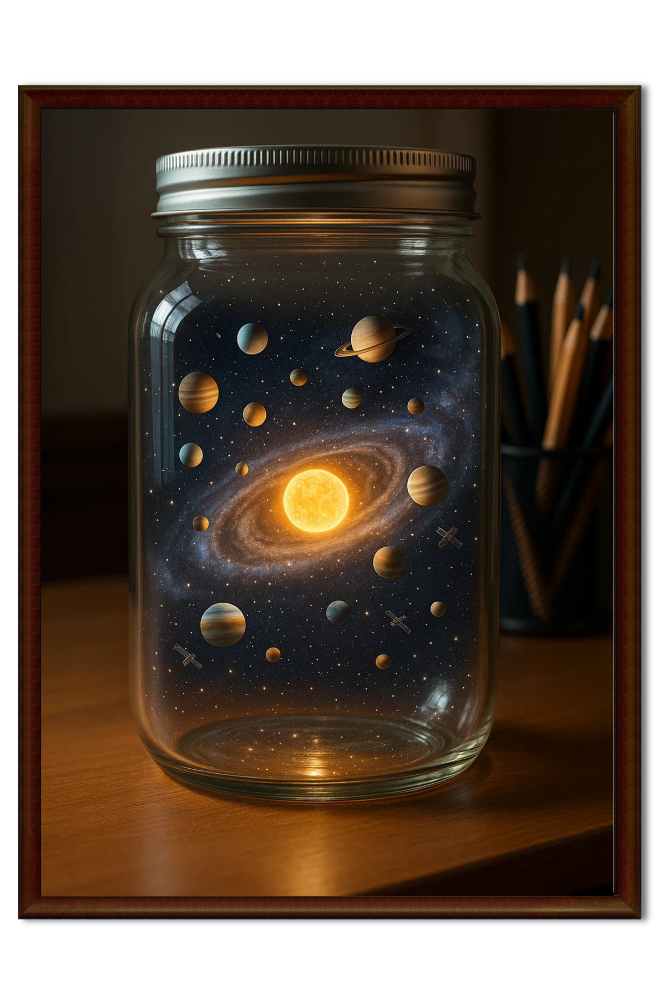 Solar System in a Jar – AI Art Wall Frame