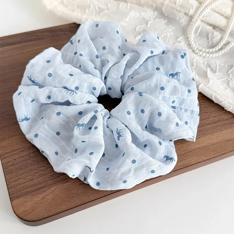 Thumbnail: Korea Fashion Dot Satin Scrunchies for Women White Big Hair Bands