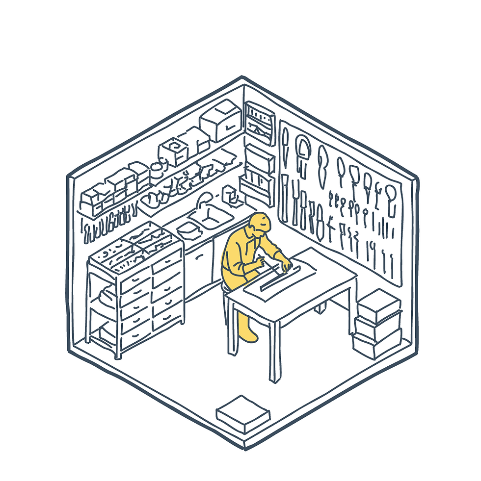 isometric illustration of craft workshop