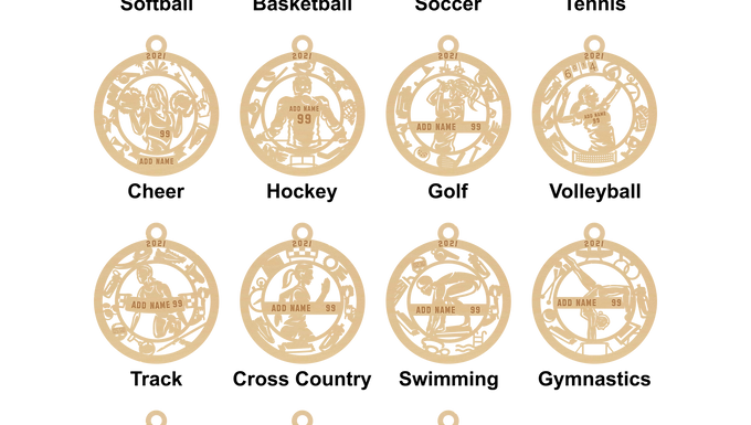 Laser Engraved Sports Themed Christmas Ornaments (Female)