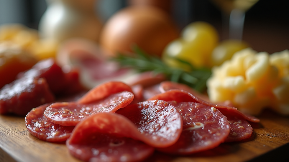 Close-up view of a beautifully arranged charcuterie board
