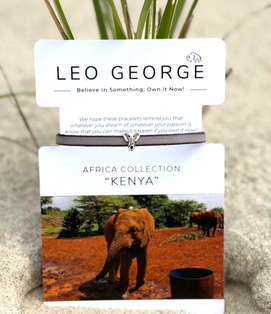 Single Strand leather bracelet with an Elephant charm and a magnetic clasp.