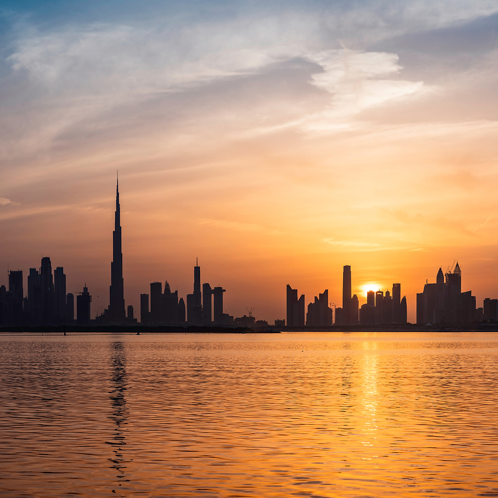 Dubai Skyline with the sun setting