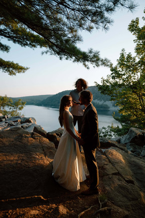 east bluff trail elopement ceremony at sunset at devils lake state park