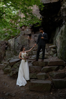 bride and groom at devils lake east bluff trail at sunset