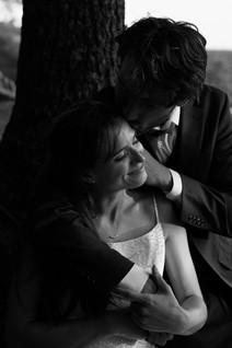 bride and groom black and white photo in nature