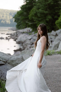 bride and groom on tumbled rocks trail devils lake