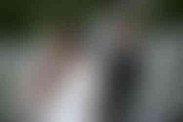 bride and groom on tumbled rocks trail devils lake