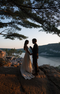 east bluff trail elopement ceremony at sunset at devils lake state park