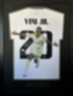 Signed & framed painted jersey of Real Madrid's Vinicius Junior hand painted by Sports Jersey Artist Scott Strachan