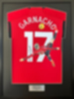 Signed & framed painted jersey of Manchester United's Alejandro Garnacho hand painted by Sports Jersey Artist Scott Strachan