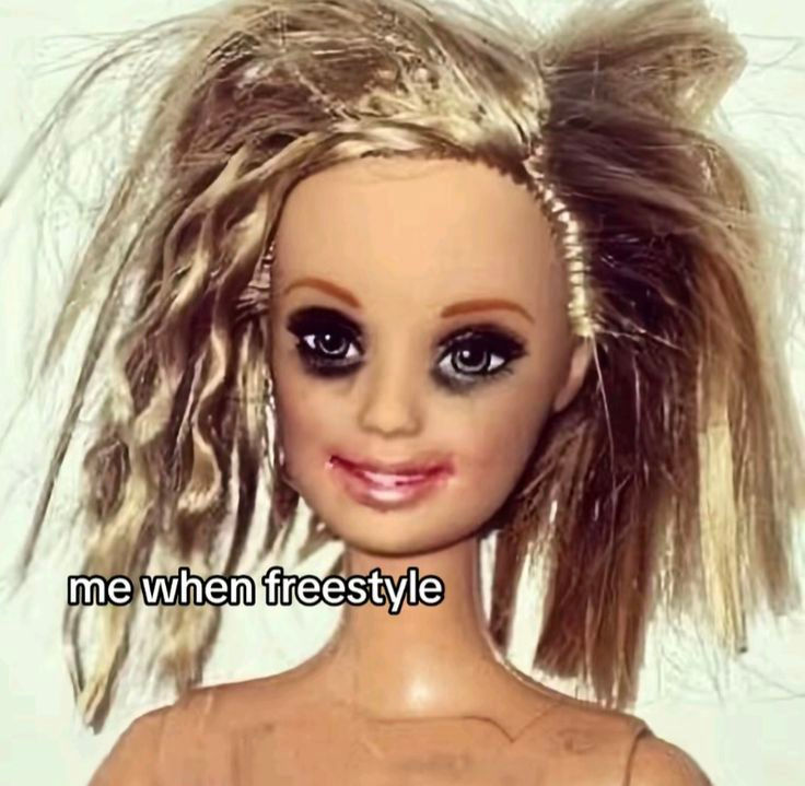 walk of shame Barbie with the caption "me when freestyle"