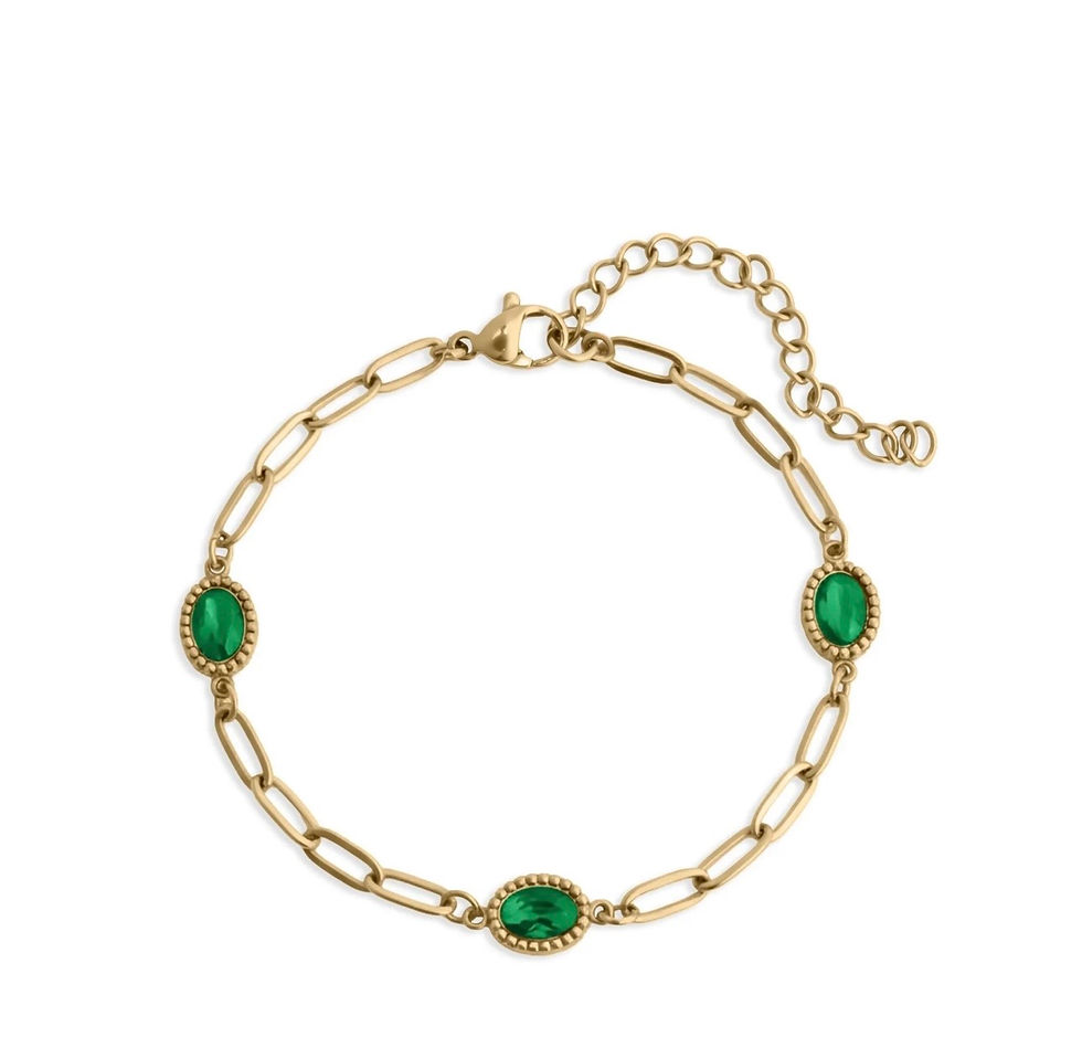 Thumbnail: Emerald Oval Link Bracelet – Gold & Silver PVD (Tarnish Resistant)