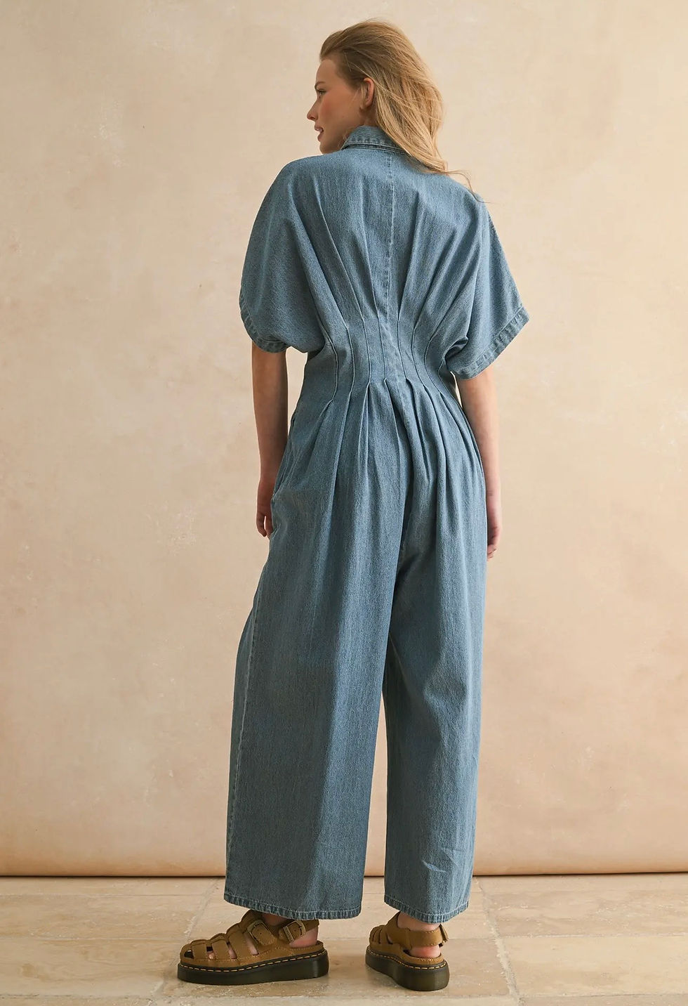 Thumbnail: Washed Denim Wide-Leg Jumpsuit