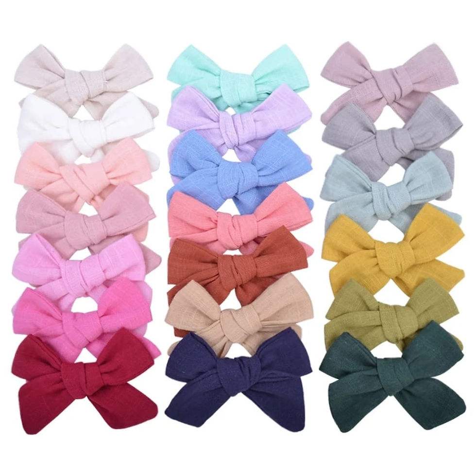 Thumbnail: Red Linen Hair Bow Clips
