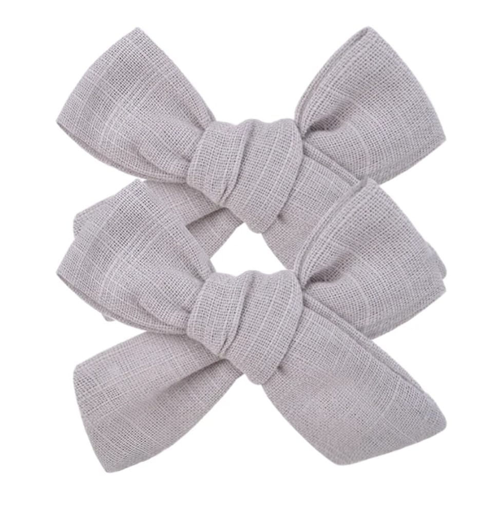 Grey Linen Hair Bow Clips