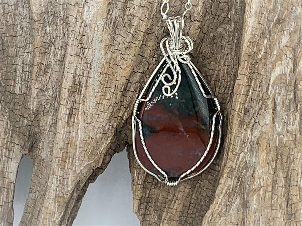 Thumbnail: Bloodstone Wire Wrapped Pendant Necklace #441
