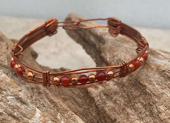 Copper and Carnelian Bead Copper Wrap Bracelet
