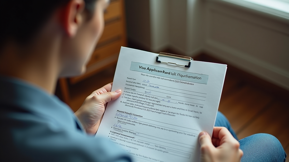 High angle view of a person reading visa application requirements