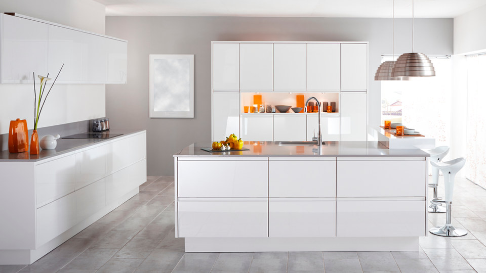 Refinished Cabinets in White Kitchen with beautiful island counter in Port Moody