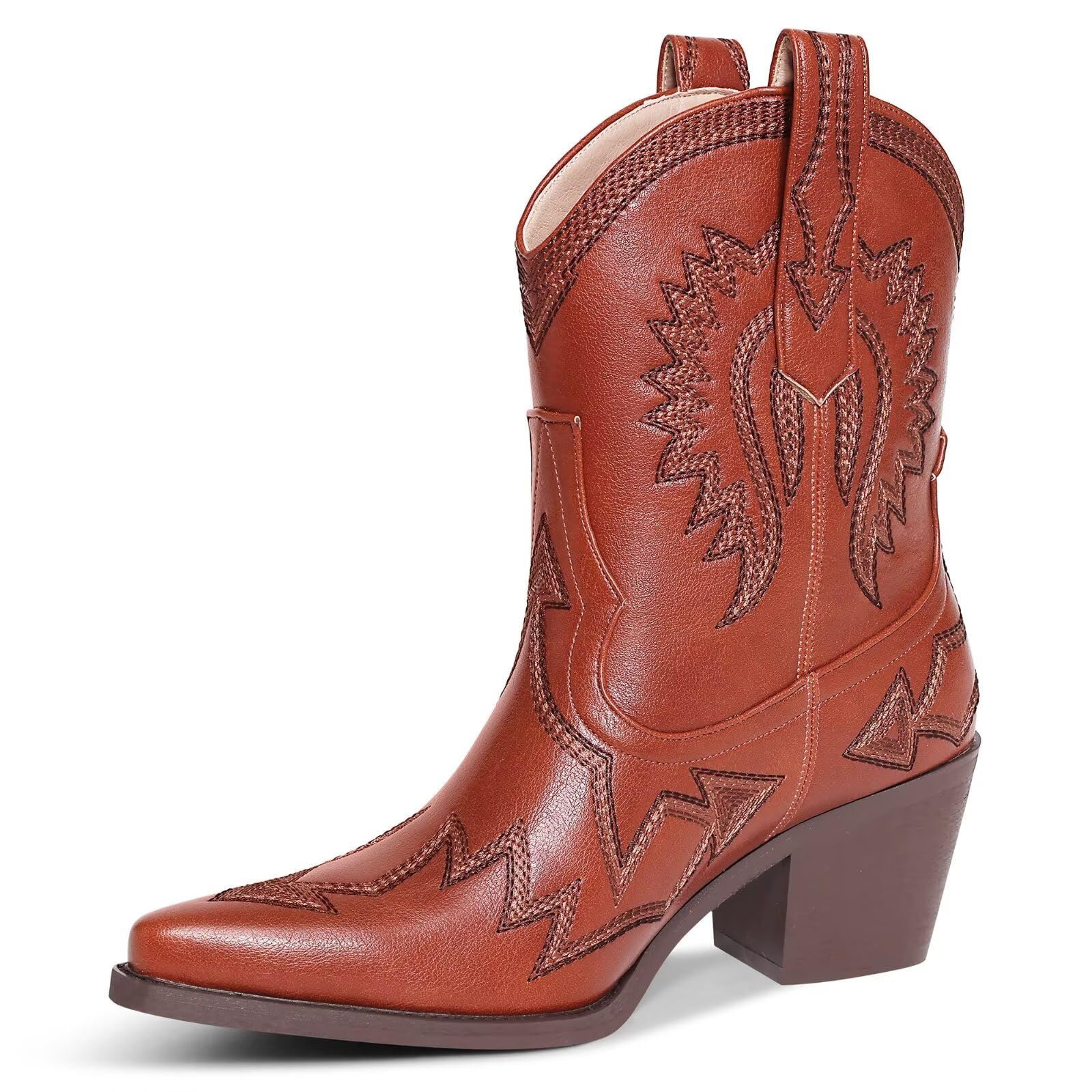 HOCHFART Western Boots for Women Metallic Embroidered Pointed Toe Cowgirl Boots