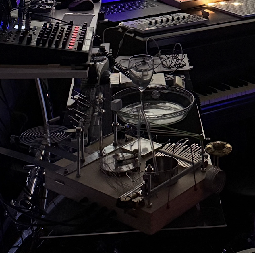 Custom instruments in the softly lit performance studio