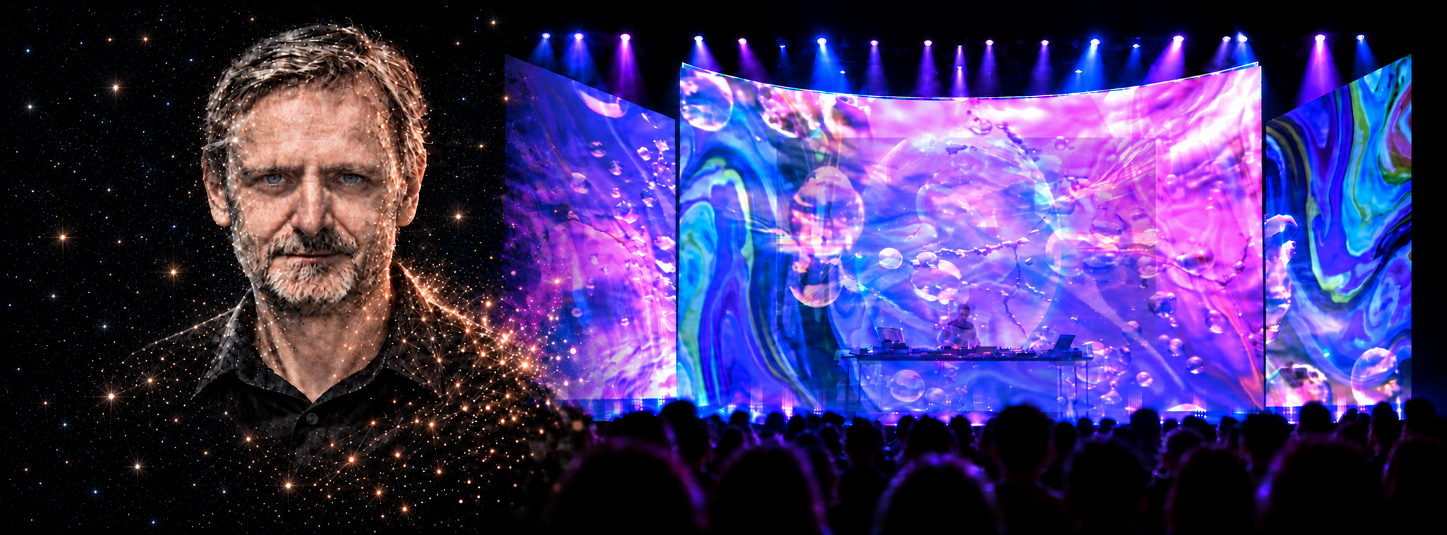 Colorful live audiovisual performance stage