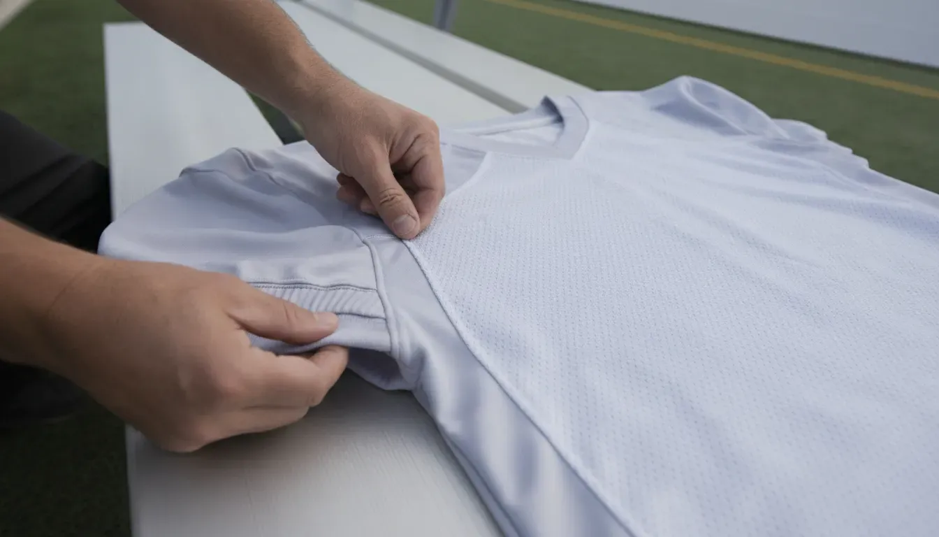 Breathable mesh and stretch seam detail on a sublimated football jersey