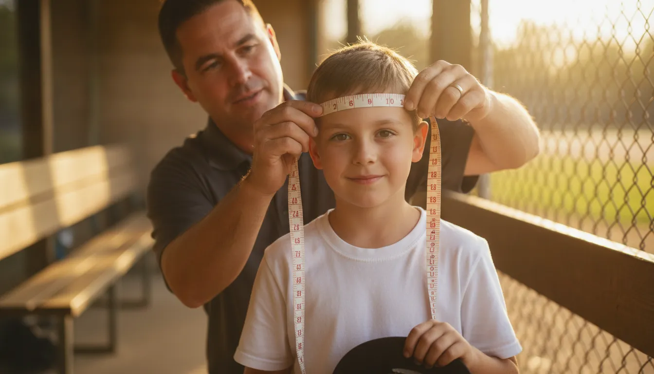 Coach measuring a baseball player's head for a properly fitted team cap