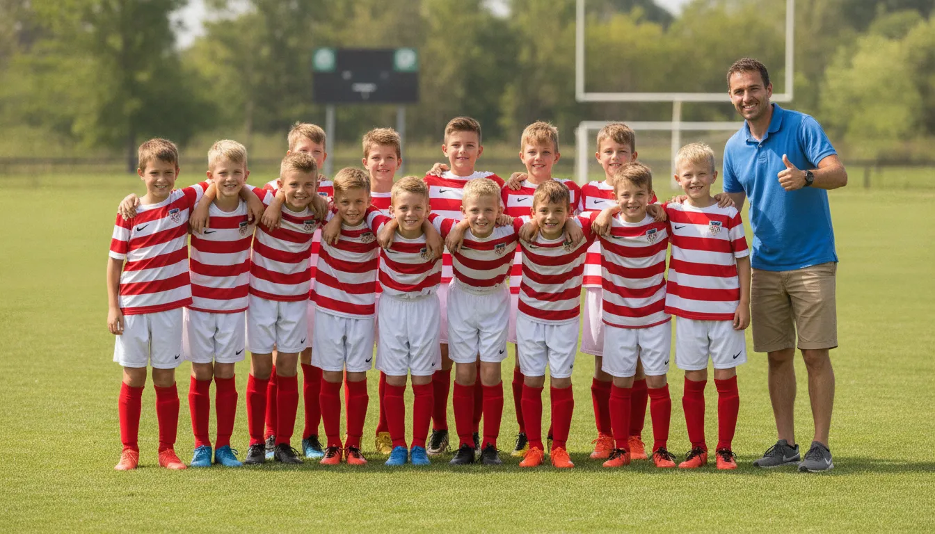 Youth soccer team wearing cohesive custom jerseys