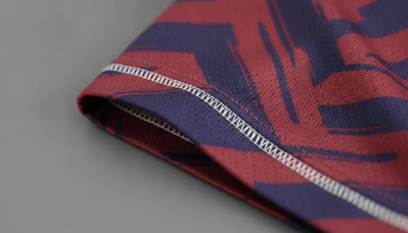 Close-up of sublimated soccer jersey fabric and durable stitching