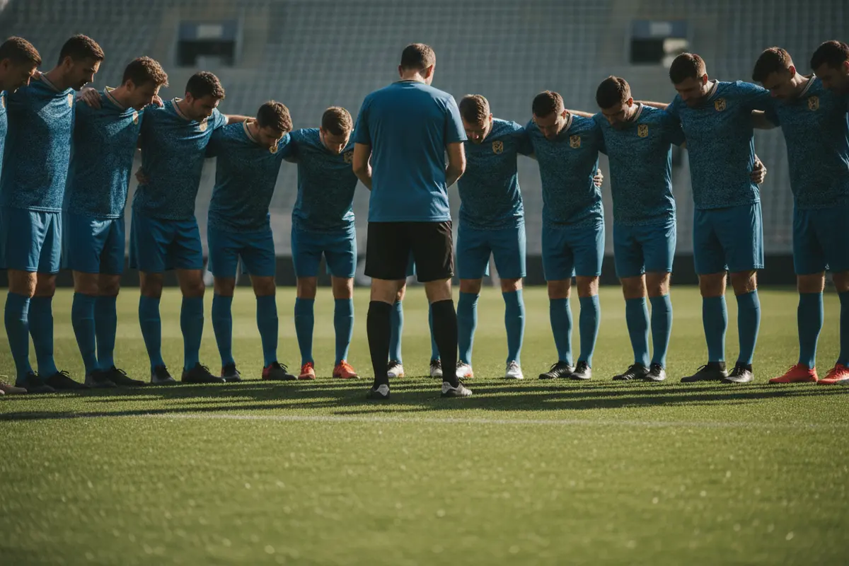Competitive soccer team wearing coordinated jerseys before a match