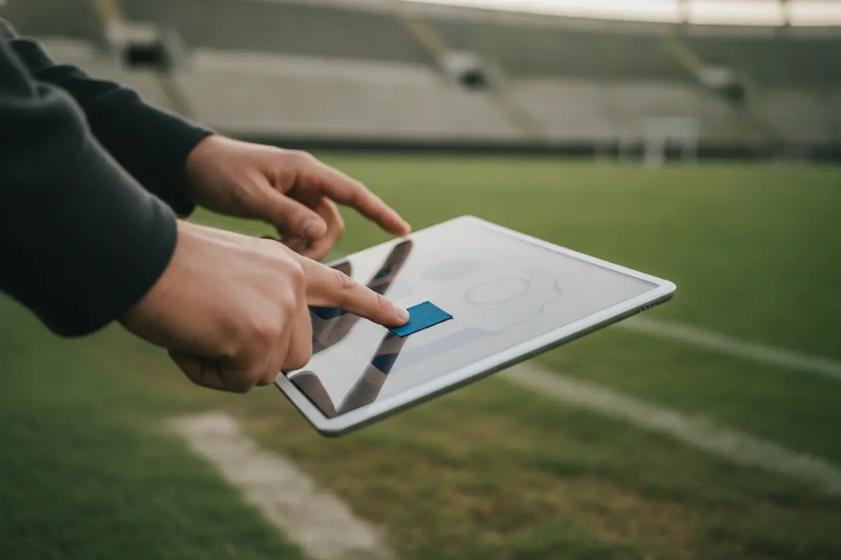 Coach reviewing a custom soccer jersey design proof with a team administrator