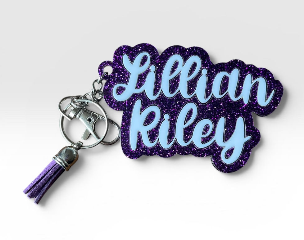 Backpack Tag with layered acrylic and inlaid name