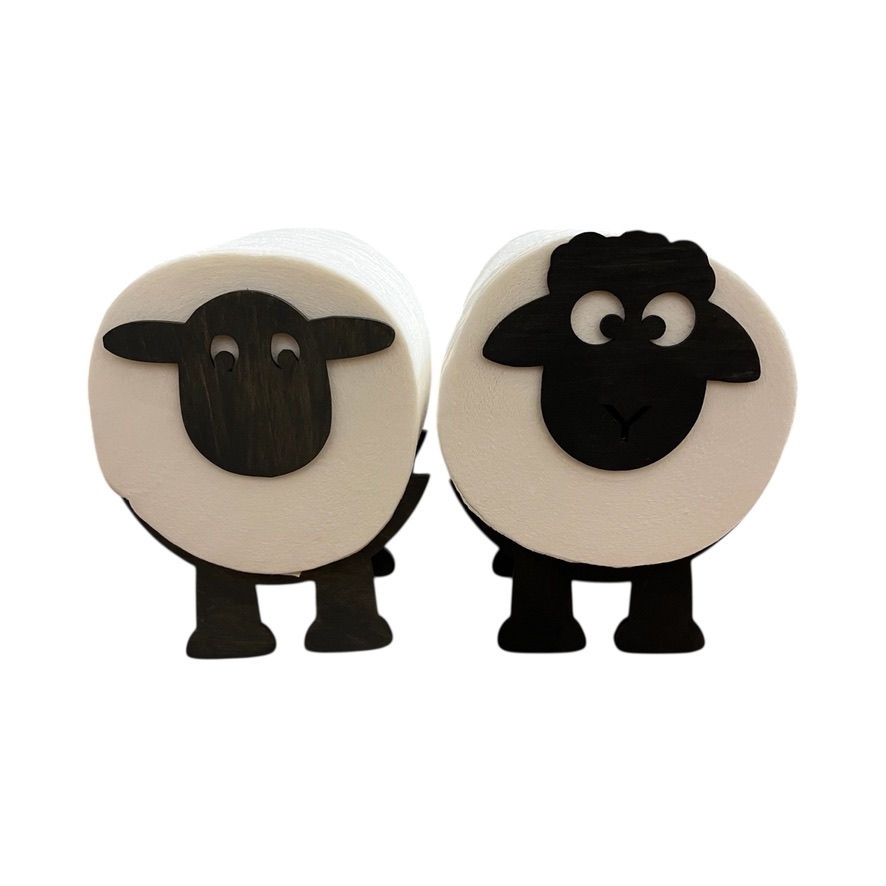 Sheep-shaped wooden toilet paper holder for bathroom