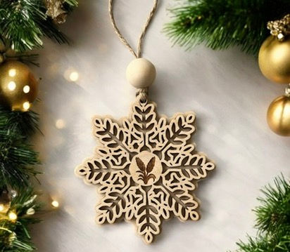 Rustic wheat design Christmas ornament made from wood