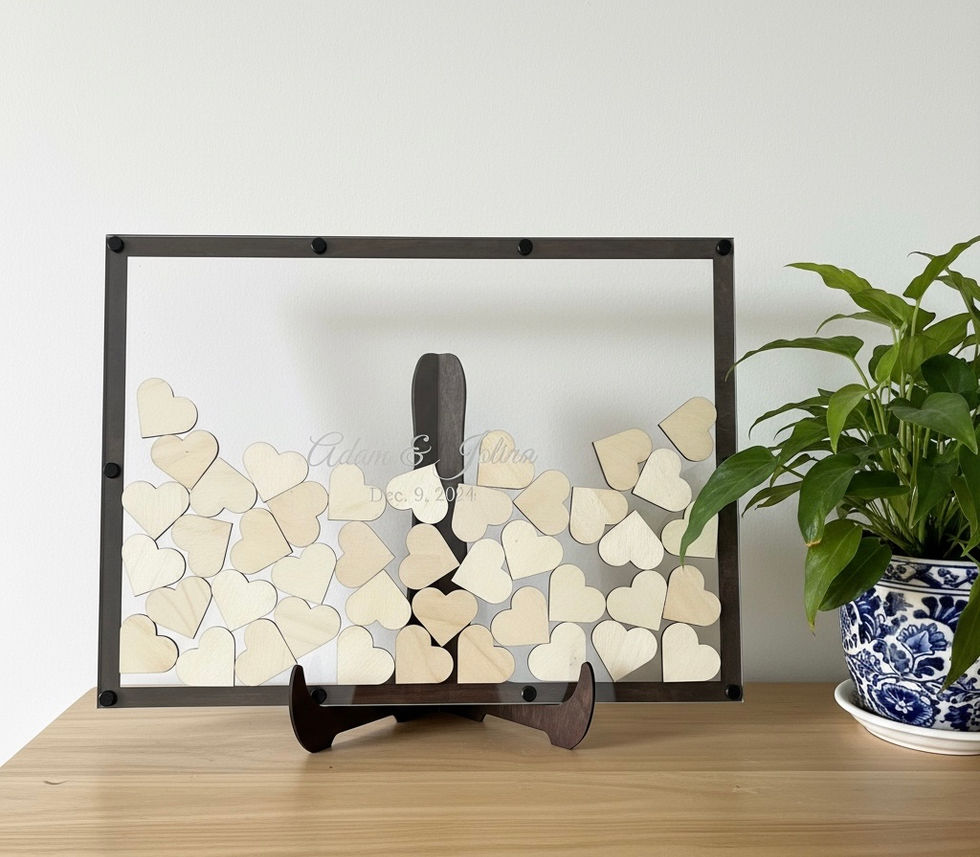 Alternative Guestbook with heart shaped tokens for guests to sign