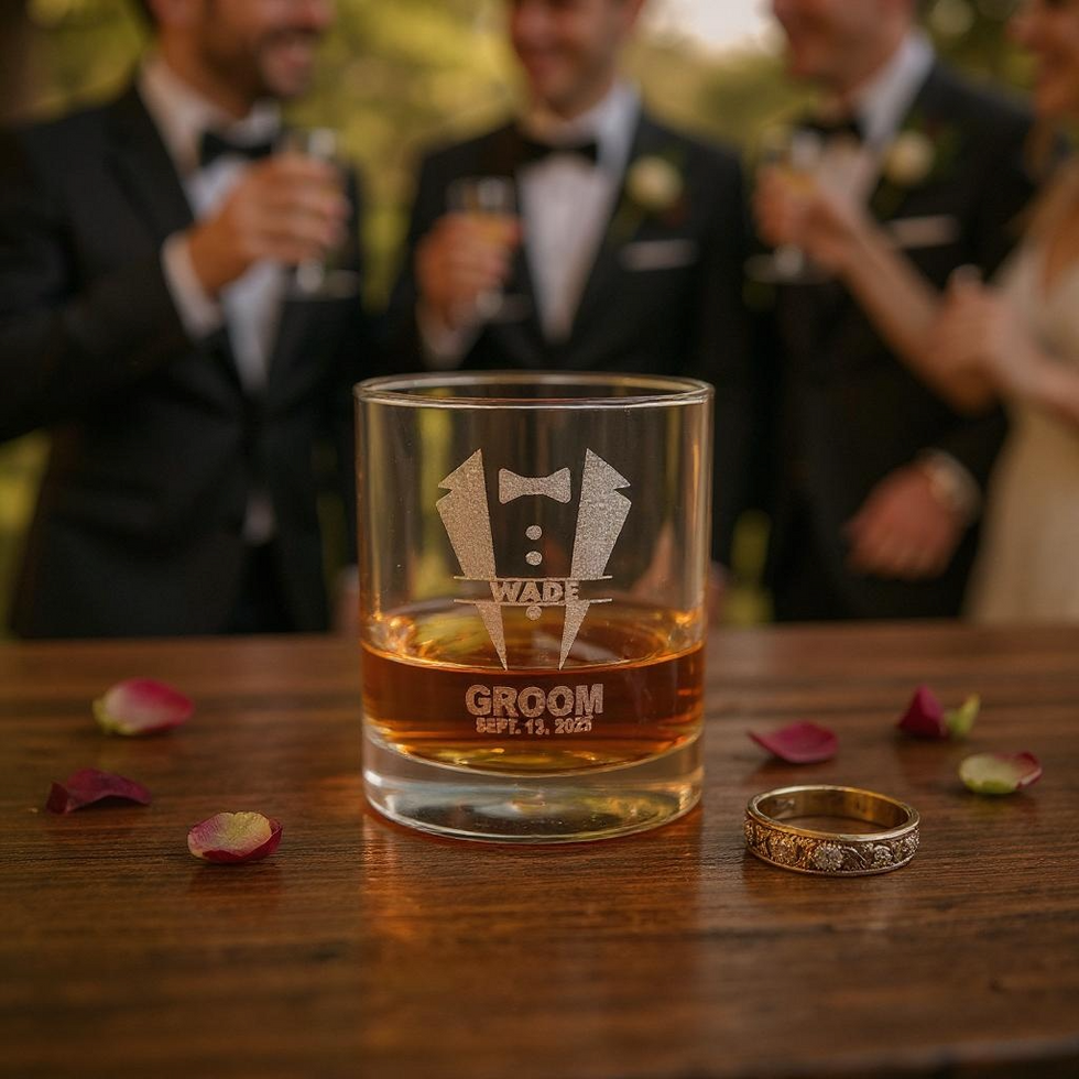 Etched whiskey glass