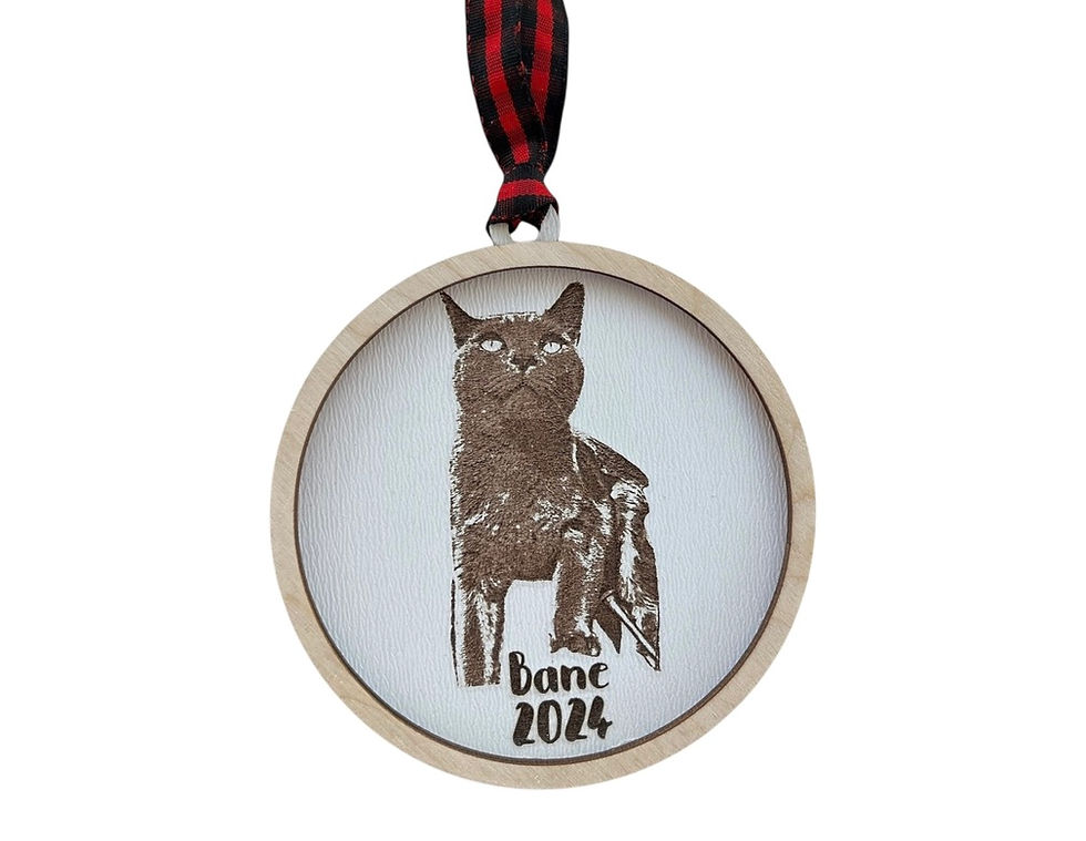 Custom pet portrait Christmas ornament with engraved name
