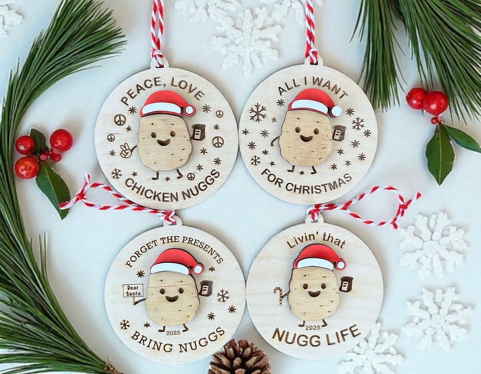 Funny chicken nugget Christmas ornament with holiday design