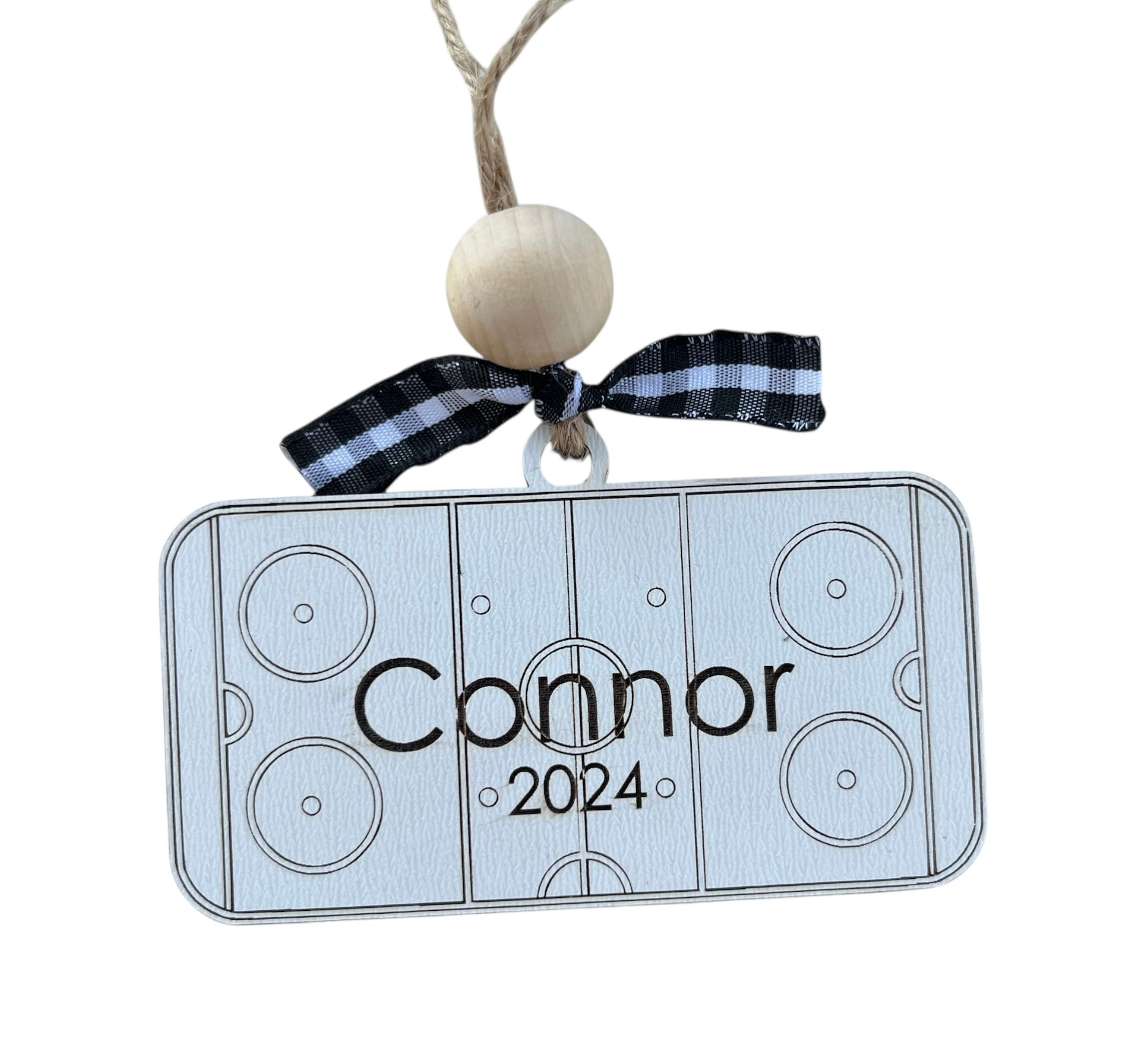 Personalized hockey rink Christmas ornament with engraved name