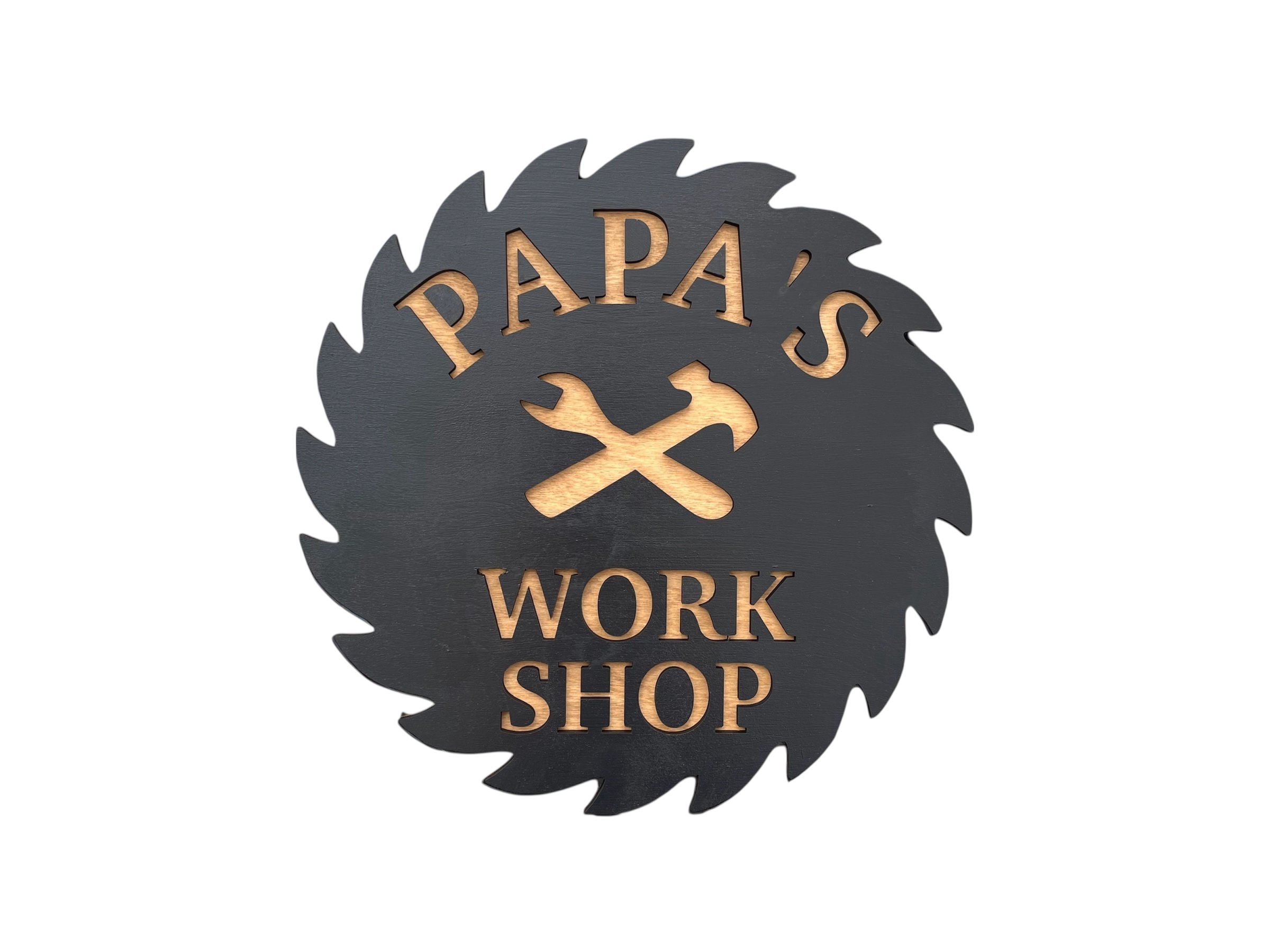 Custom engraved Papa’s Workshop sign for garage or shed
